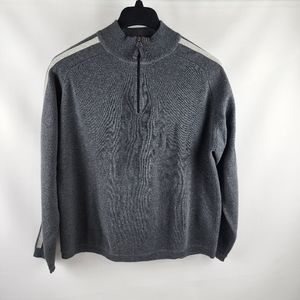 Eddie Bauer Mens 1/4 Zip Pullover Sweater 100% Cotton Gray Stripe Size Large